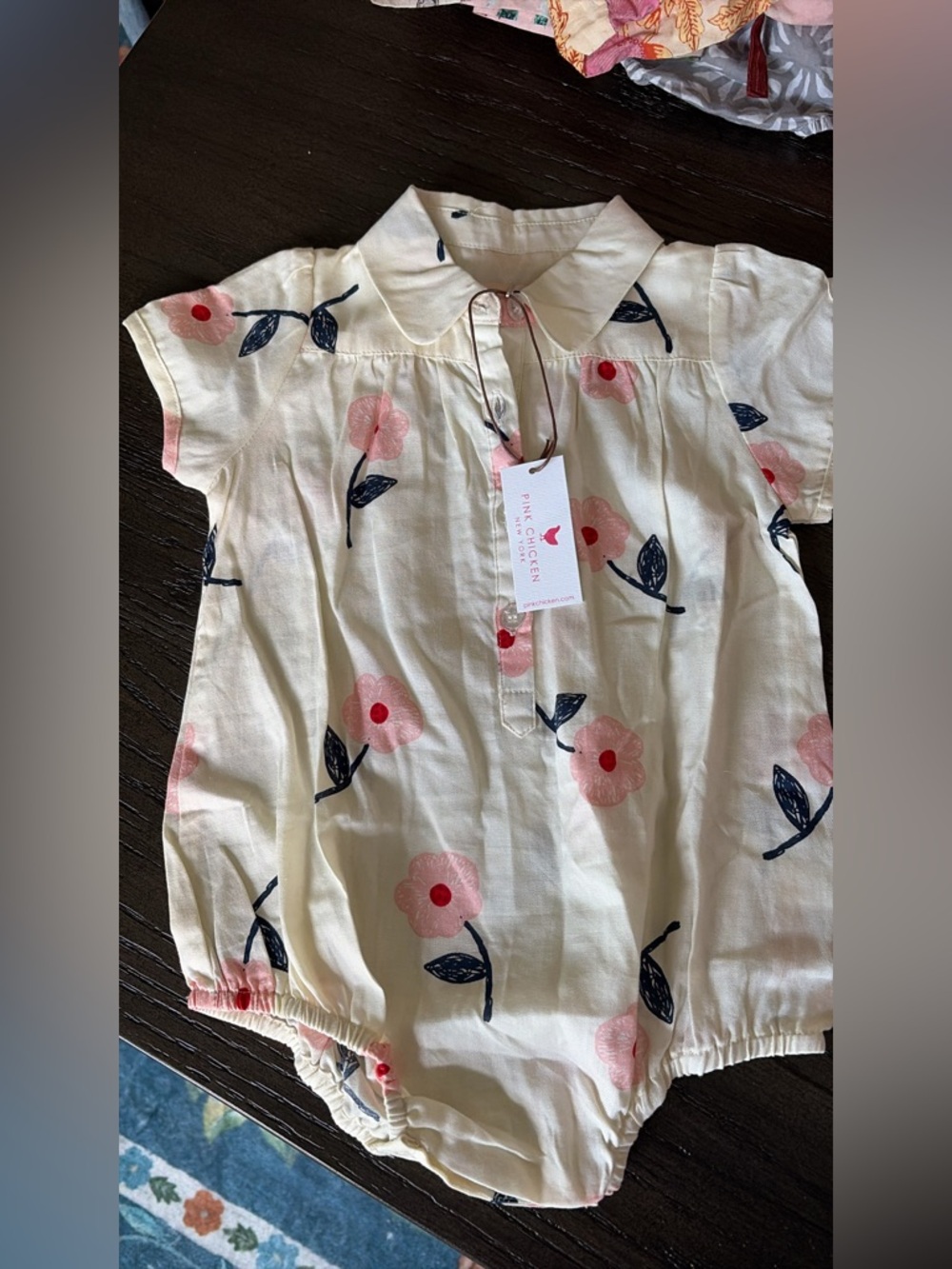 Pink Chicken Cream Floral Cotton Baby Romper